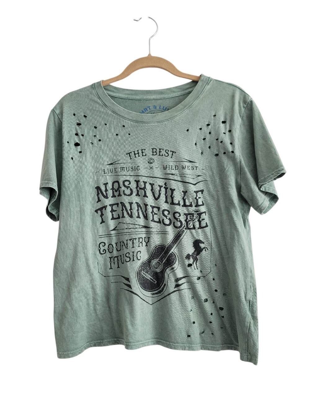 Nashville Tennessee Size Medium Heather Green Distressed Graphic Shirt Cotton